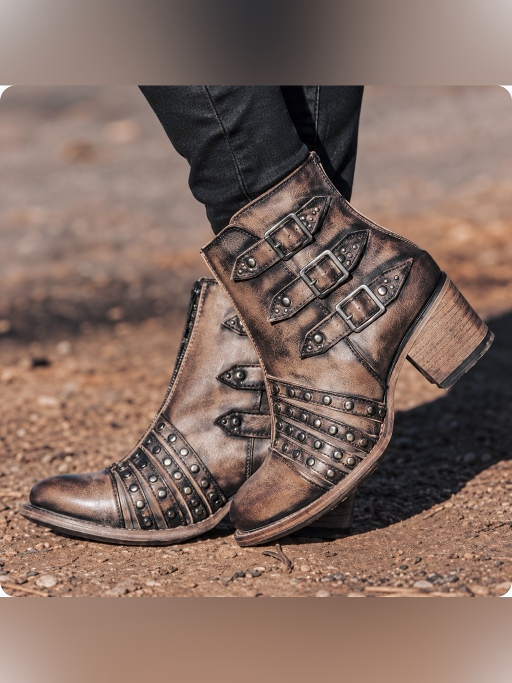 Freebird Citadel Distressed Studded Buckle Ankle Boots In Size 7
